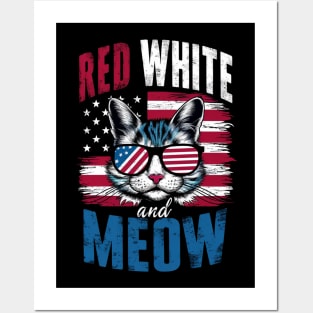 Red White And meow american flag Posters and Art